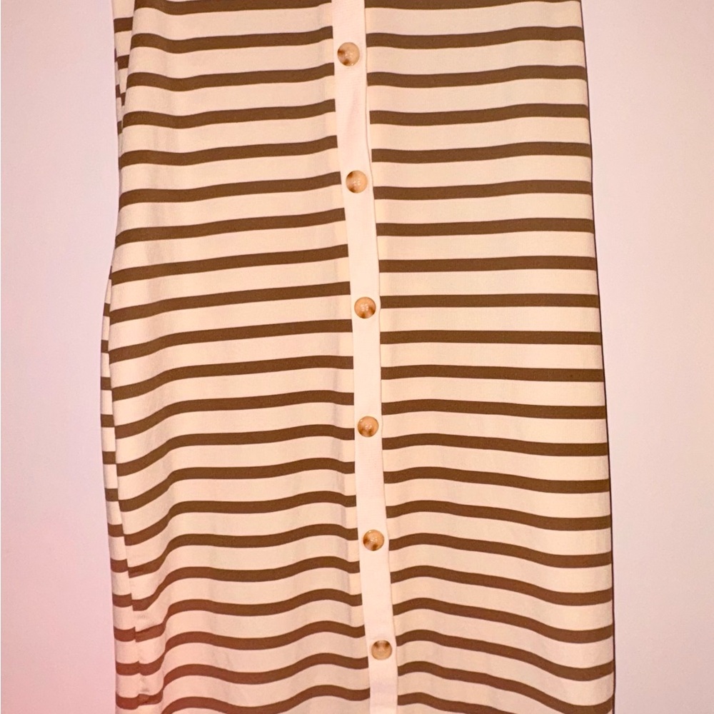 SHEIN Cream and Olive Striped Sleeveless Button-Down Midi Dress